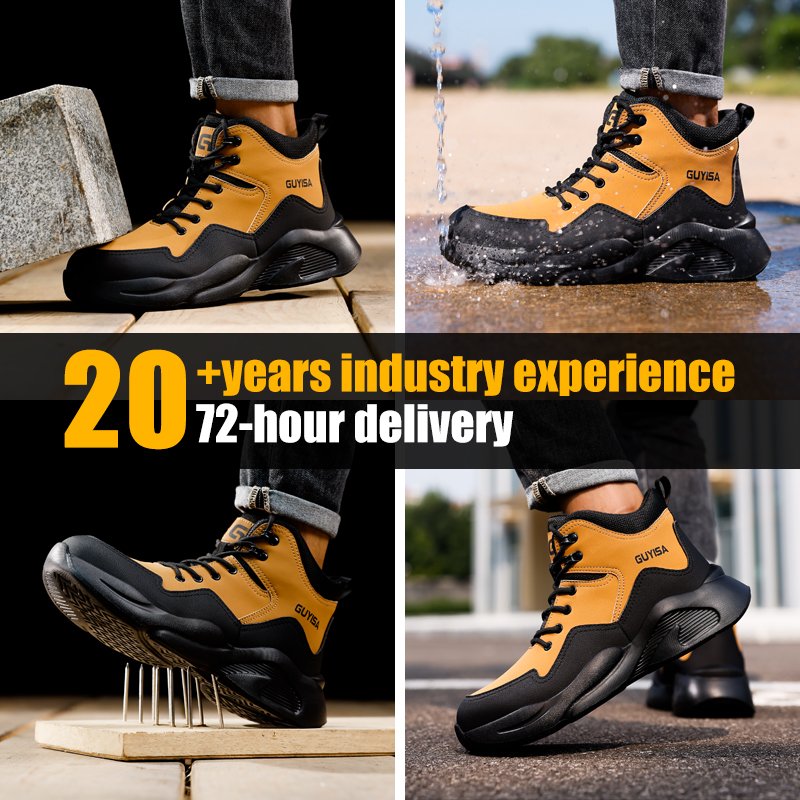 GUYISA Outdoor Autumn Work Safety Boots European Standard Steel Toe Fashion Breathable Leather Upper Rubber zapatos de seguridad