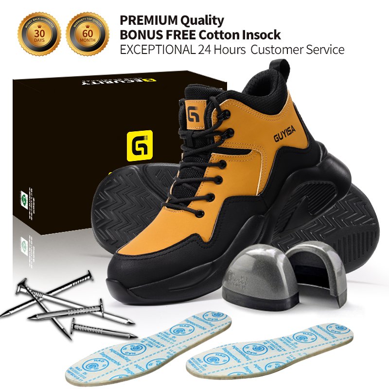 GUYISA Outdoor Autumn Work Safety Boots European Standard Steel Toe Fashion Breathable Leather Upper Rubber zapatos de seguridad