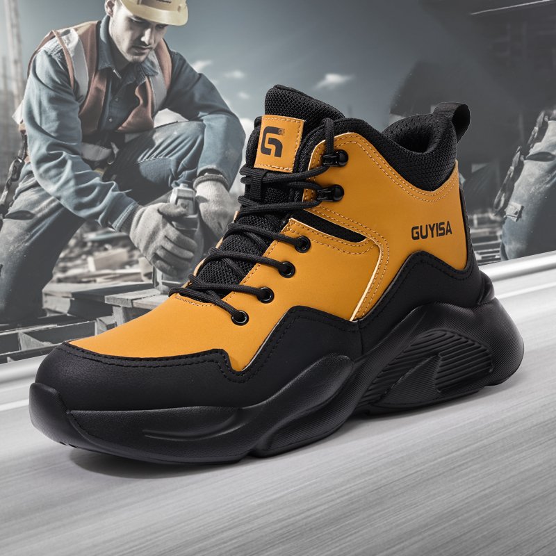 GUYISA Outdoor Autumn Work Safety Boots European Standard Steel Toe Fashion Breathable Leather Upper Rubber zapatos de seguridad