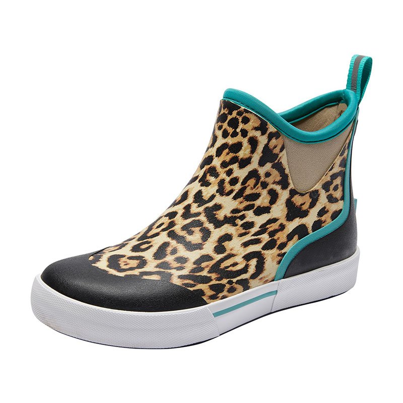 Leopard lady Deck Boots Neoprene Rubber Fishing Boots Hot sell Ankle Mud Muck Rain Boots for Marine