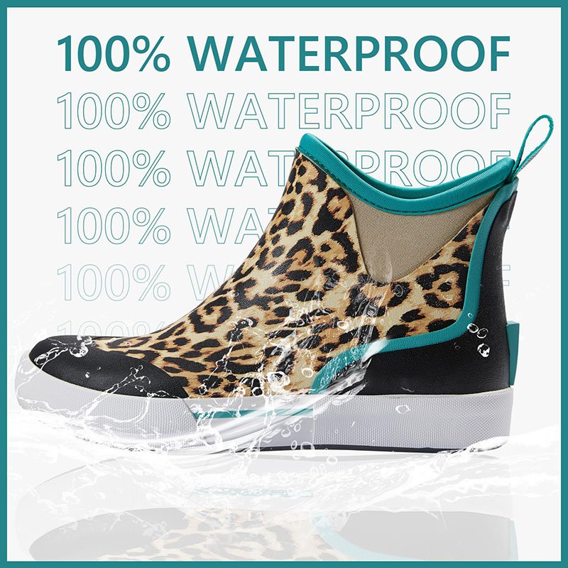 Leopard lady Deck Boots Neoprene Rubber Fishing Boots Hot sell Ankle Mud Muck Rain Boots for Marine