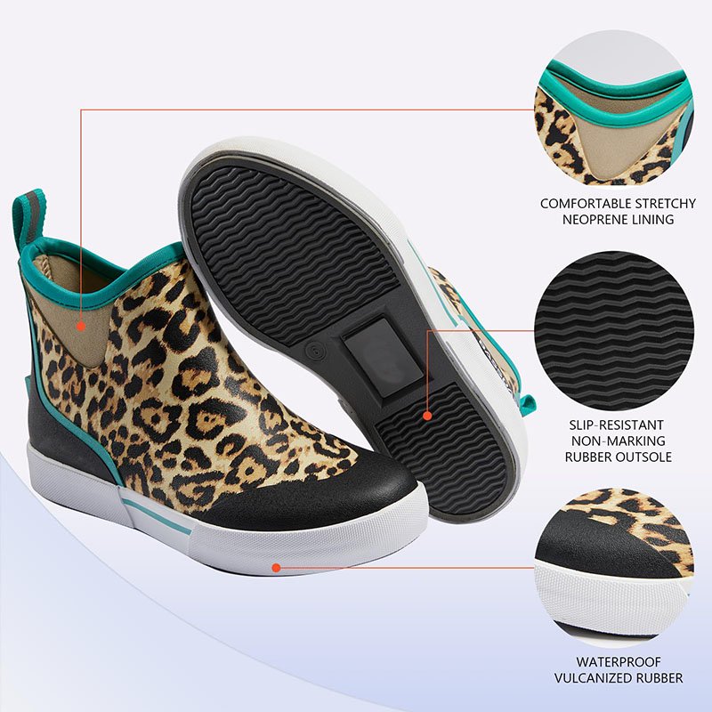 Leopard lady Deck Boots Neoprene Rubber Fishing Boots Hot sell Ankle Mud Muck Rain Boots for Marine