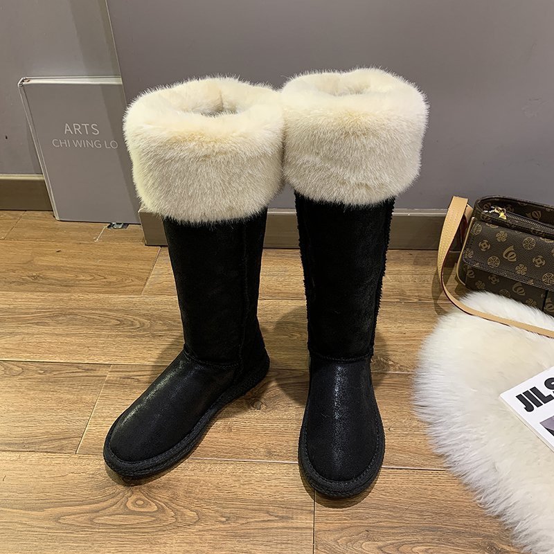 New Style Round Toe Warm Anti-Slippery High Knee Boots For Ladies Fashion Plush Slip-On Winter Snow Boots