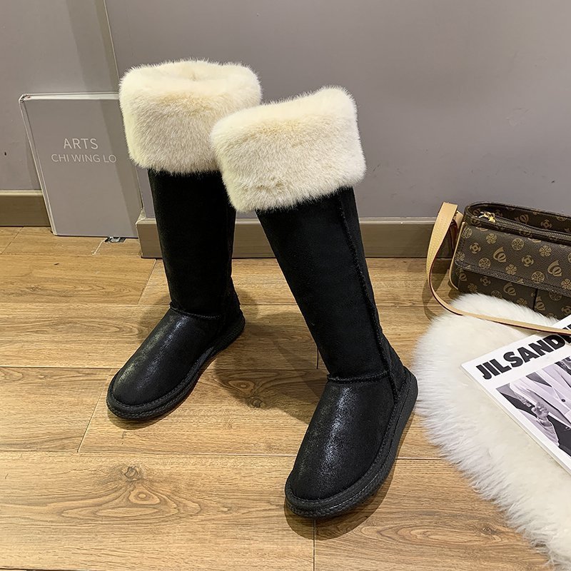 New Style Round Toe Warm Anti-Slippery High Knee Boots For Ladies Fashion Plush Slip-On Winter Snow Boots