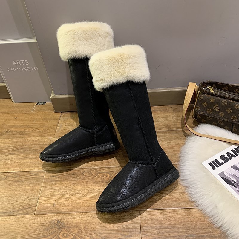 New Style Round Toe Warm Anti-Slippery High Knee Boots For Ladies Fashion Plush Slip-On Winter Snow Boots
