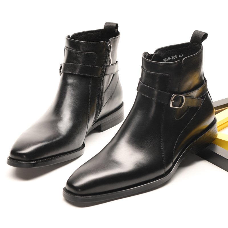 2024 Hotselling Products Handmade Genuine Cow Leather Shoes Men's Ankle Dress Shoes Wooden Sole Leather Italian Boots Shoes
