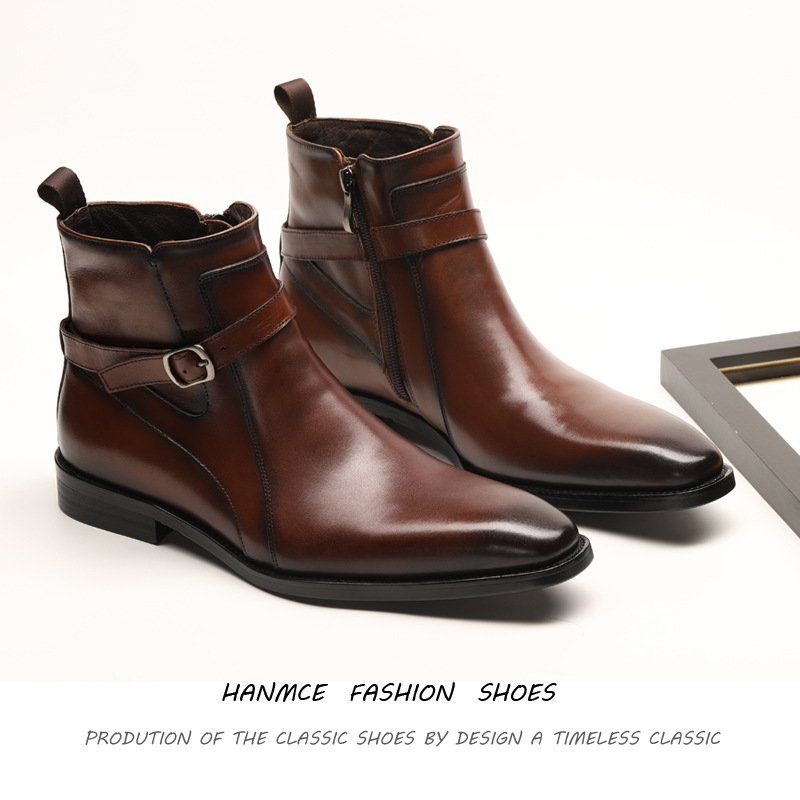 2024 Hotselling Products Handmade Genuine Cow Leather Shoes Men's Ankle Dress Shoes Wooden Sole Leather Italian Boots Shoes