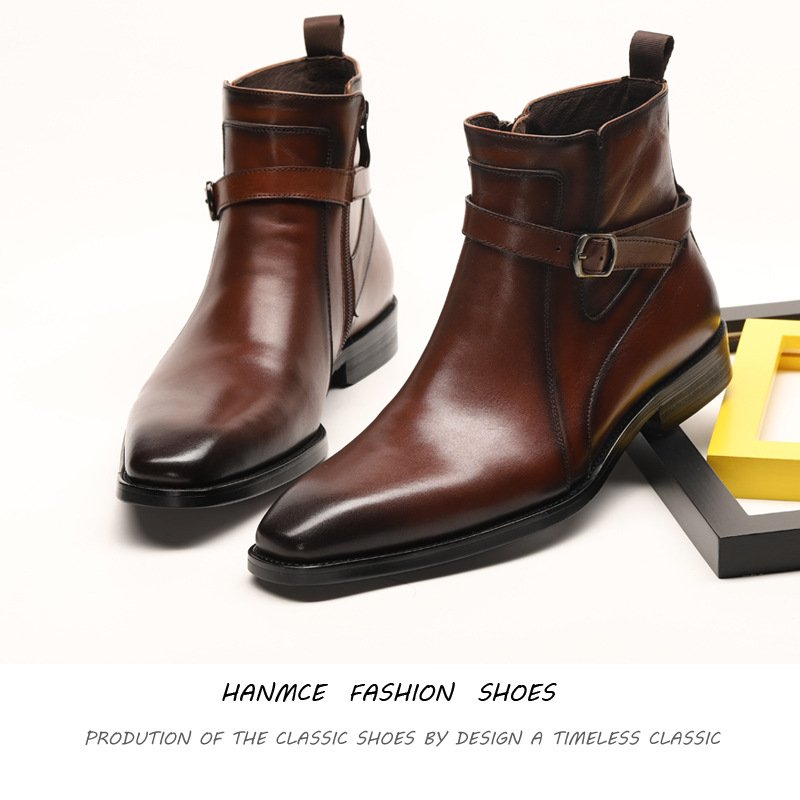 2024 Hotselling Products Handmade Genuine Cow Leather Shoes Men's Ankle Dress Shoes Wooden Sole Leather Italian Boots Shoes