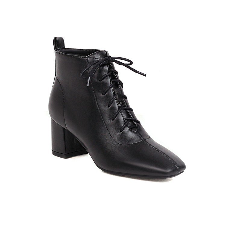 Ladies booties big small 31-39 size autumn square toes lace-up high hell women Genuine boots