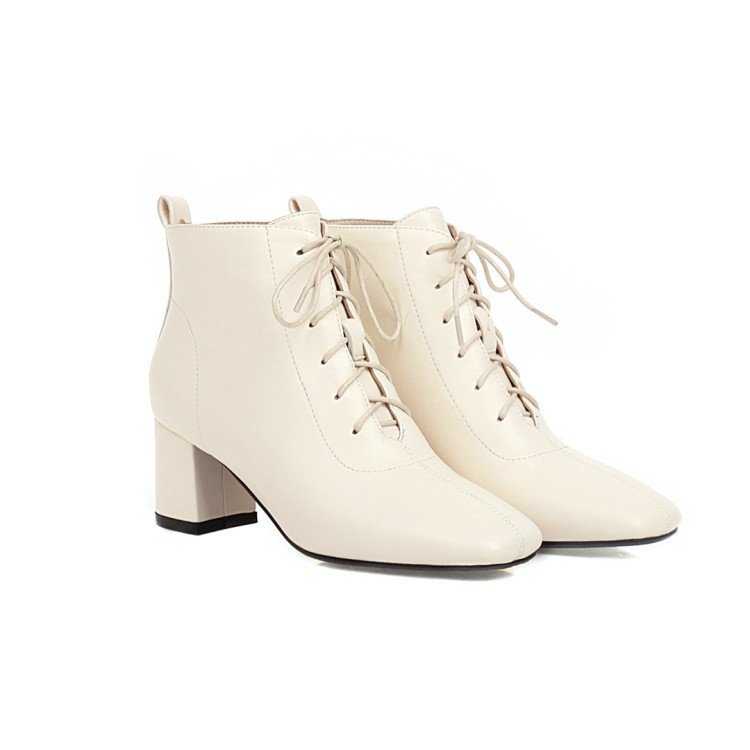 Ladies booties big small 31-39 size autumn square toes lace-up high hell women Genuine boots