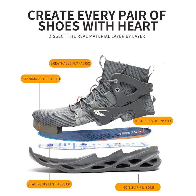 Breathable Men's Safety Work Boots Waterproof Non-slip EVA Men Women Steel toe Safety Shoes