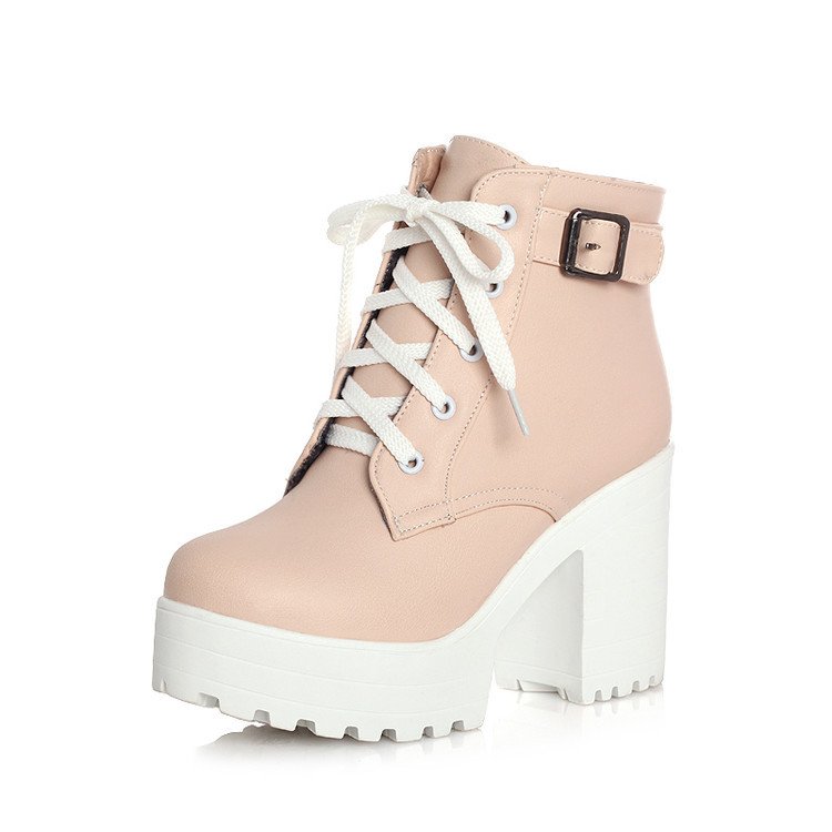 2021 long-line large size short boots cake thick heel lace-up Martin boots women's boots