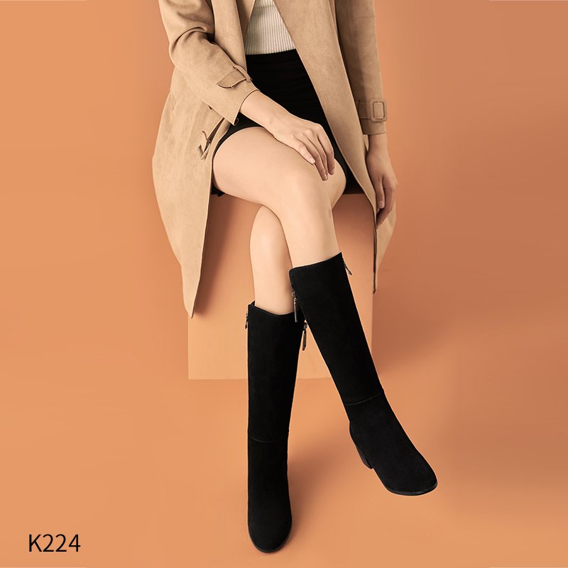Universe K224 Fashion Knee High Big Size Genuine Leather Med Heeled Women Winter Boots