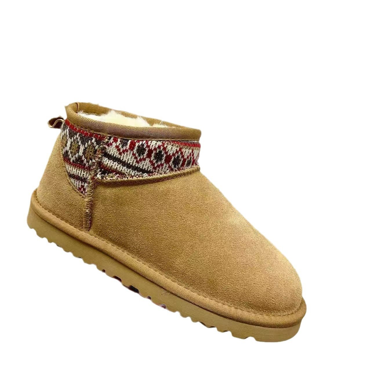 2024 New Style Cowhide Wool Men's and Women's Couple's Mid-tube Snow Boots Old Cotton Shoes Women's Boots Flat-bottomed