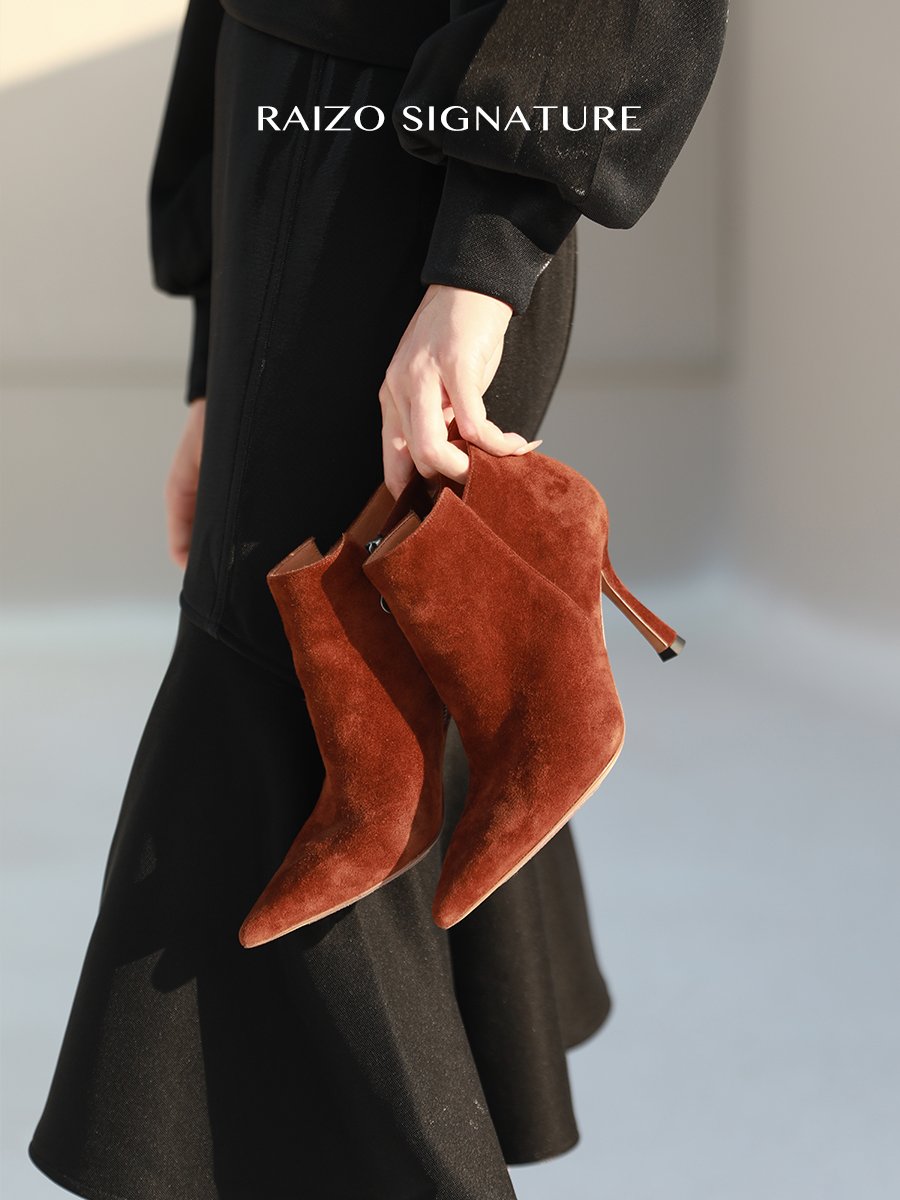 Raizo Private Custom Luxury Suede High Heels Ankle Boot 8CM Pointed Toe High Heels Boots For Women