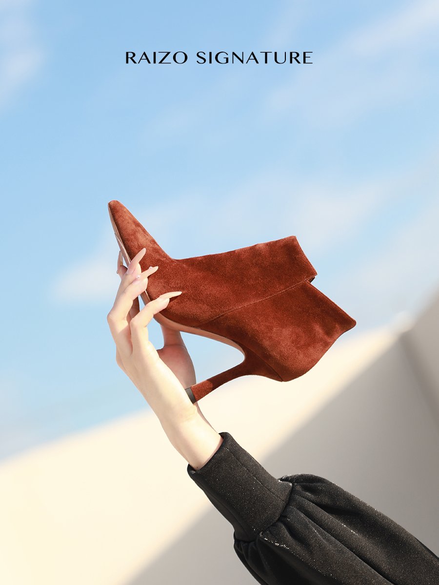 Raizo Private Custom Luxury Suede High Heels Ankle Boot 8CM Pointed Toe High Heels Boots For Women