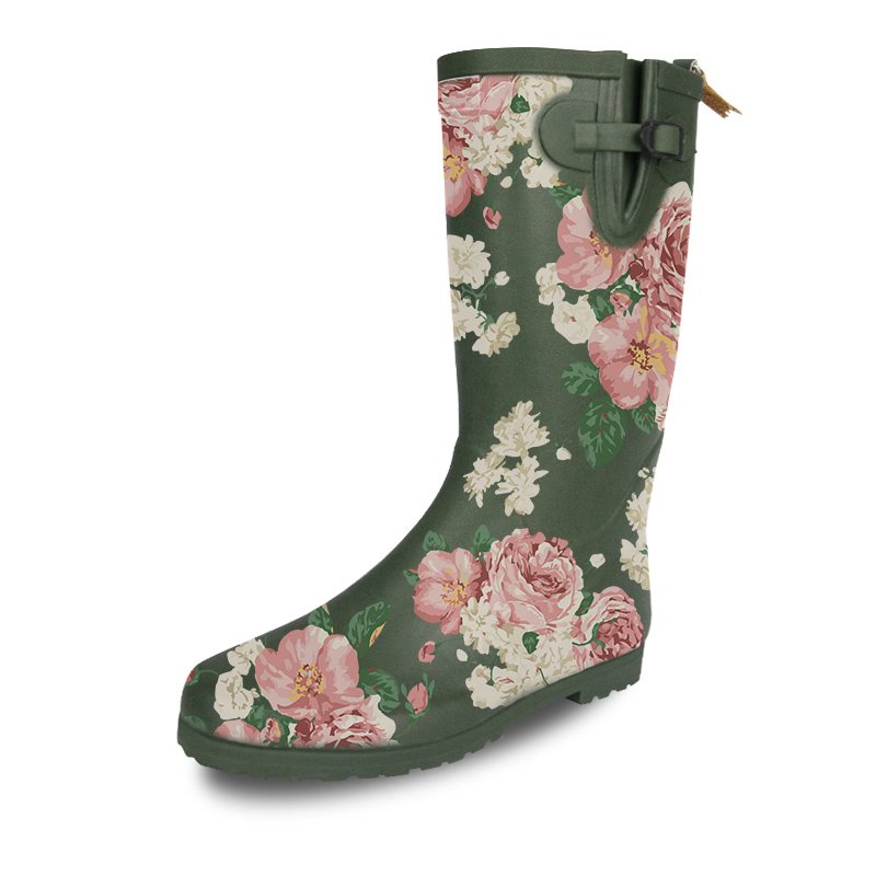Wholesale Custom Print Adult Anti-slip Waterproof Long Wellington Rubber Woman Rain Boots for Ladies