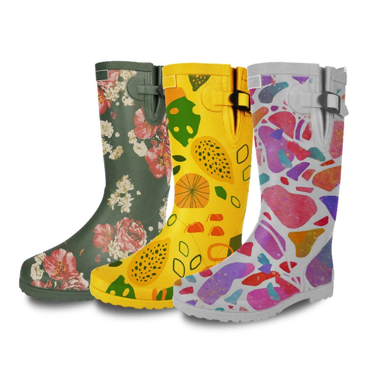 Wholesale Custom Print Adult Anti-slip Waterproof Long Wellington Rubber Woman Rain Boots for Ladies
