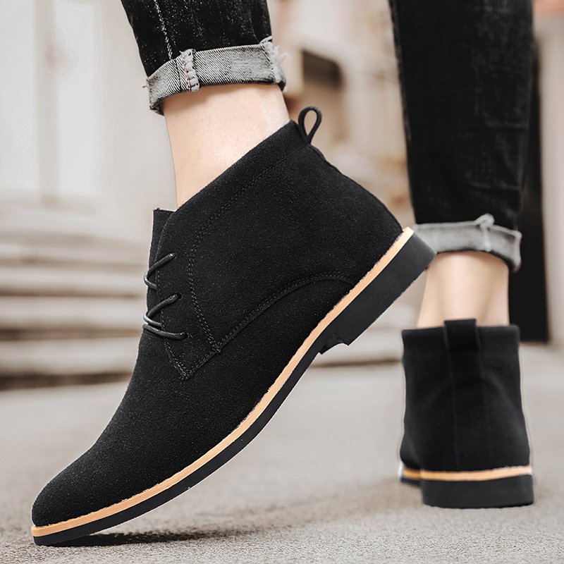 Classical Design Flat Heel Lace Up Style Suede Leather Upper Ankle Boots Men
