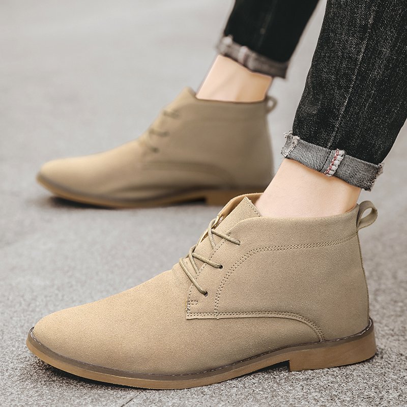 Classical Design Flat Heel Lace Up Style Suede Leather Upper Ankle Boots Men