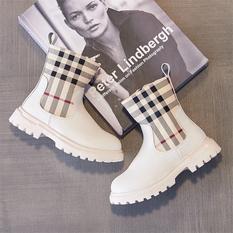 Hot Sale Autumn Winter Baby Children Shoes Plaid Sweet Kids Girls shoes ankle Boots