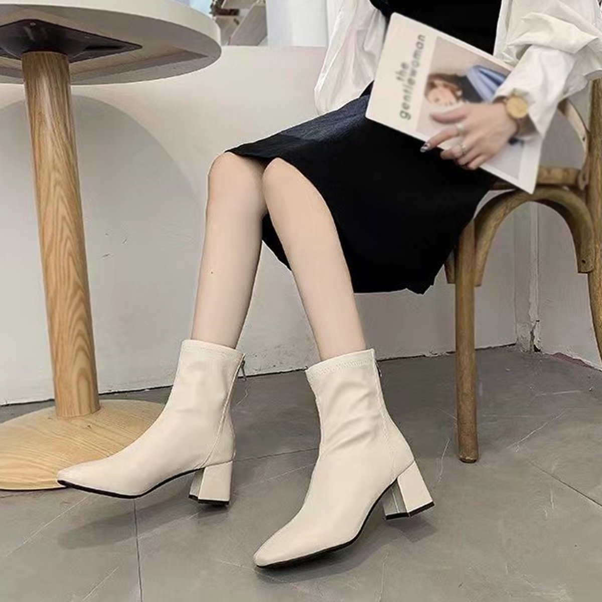 High quality women winter leather high heel boots luxury designer wedding shoes women boots Wind-pointed fashion casual