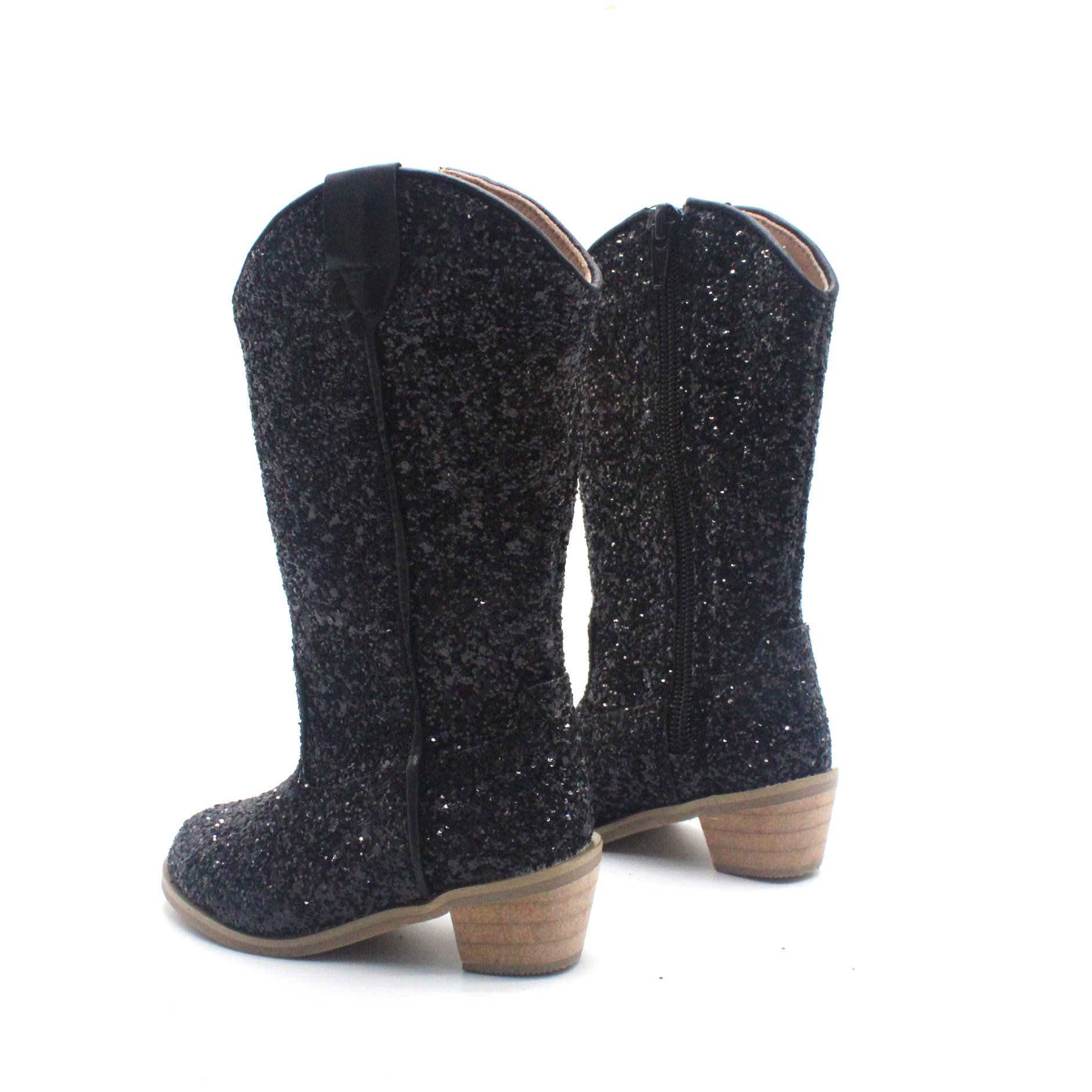 Girls Knee High Riding Boots Cowboy Retro Glitter Leather Boot Autumn Winter Cowgirl Zipper Low Heel Western Sequin Comfort Shoe