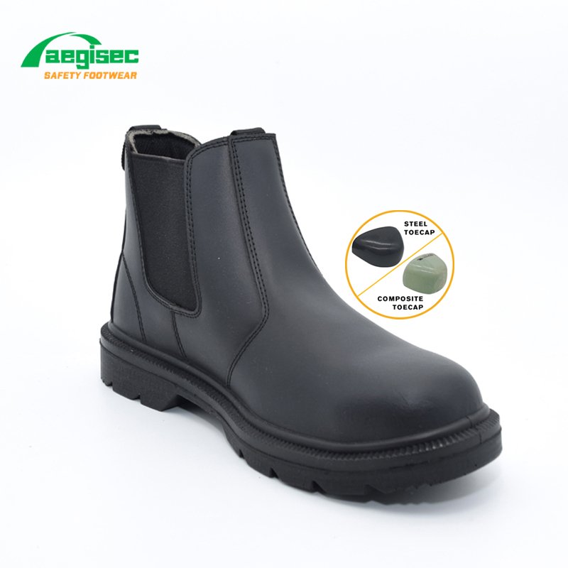 AEGISEC cow leather oil resistant non slip PU outsole steel toe cap men chelsea style slip on safety work boots