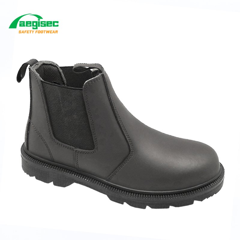 AEGISEC cow leather oil resistant non slip PU outsole steel toe cap men chelsea style slip on safety work boots