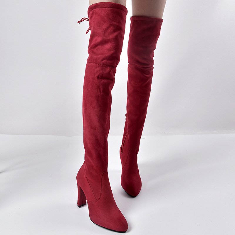 Large size over the knee boots autumn and winter pointed toe chunky heel over the knee boots women's solid color elastic boots