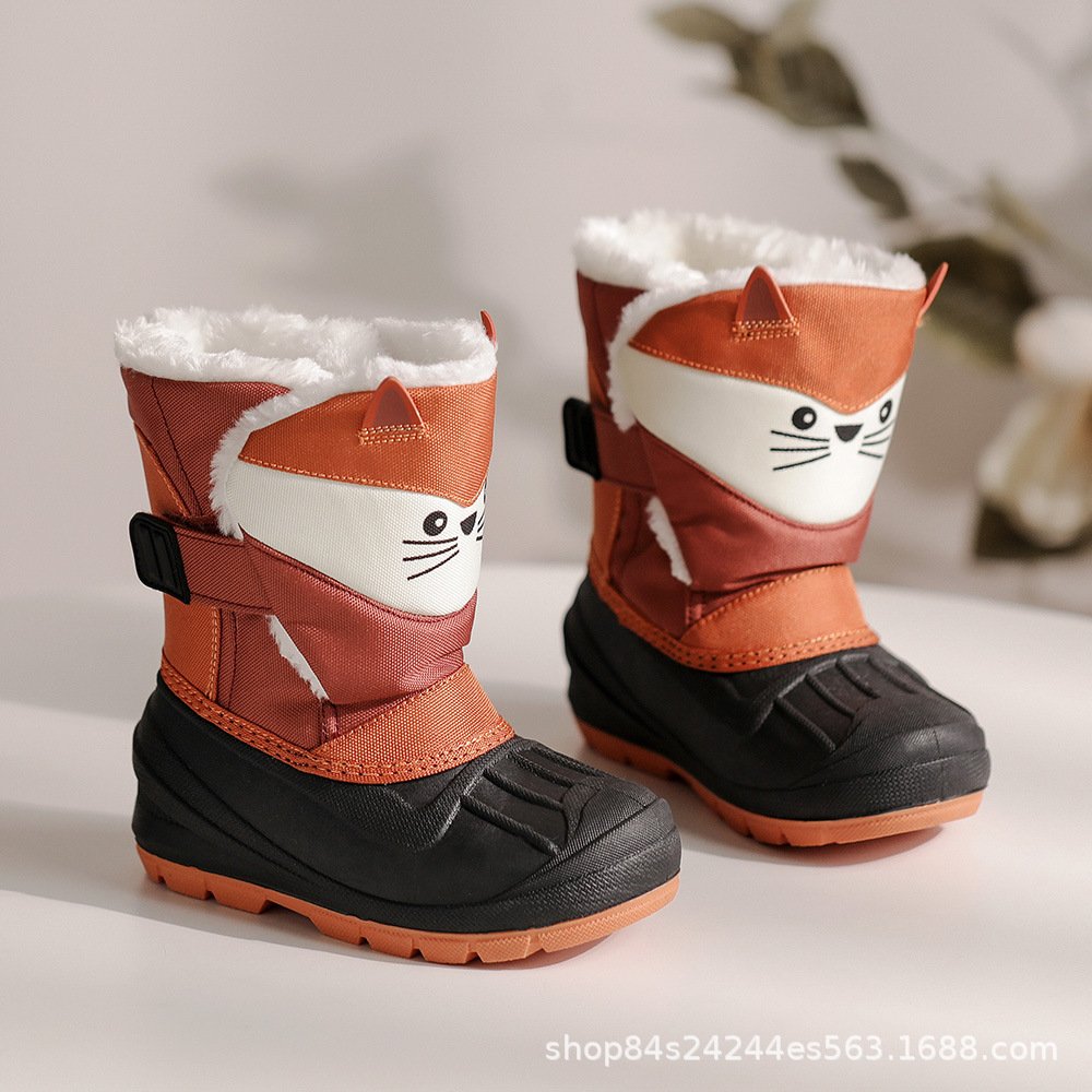 New Cute Thicken Cotton Shoes Baby Soft Waterproof Cartoon Boots Winter Children Snow Boots Boys Girls High-top Princess Boots
