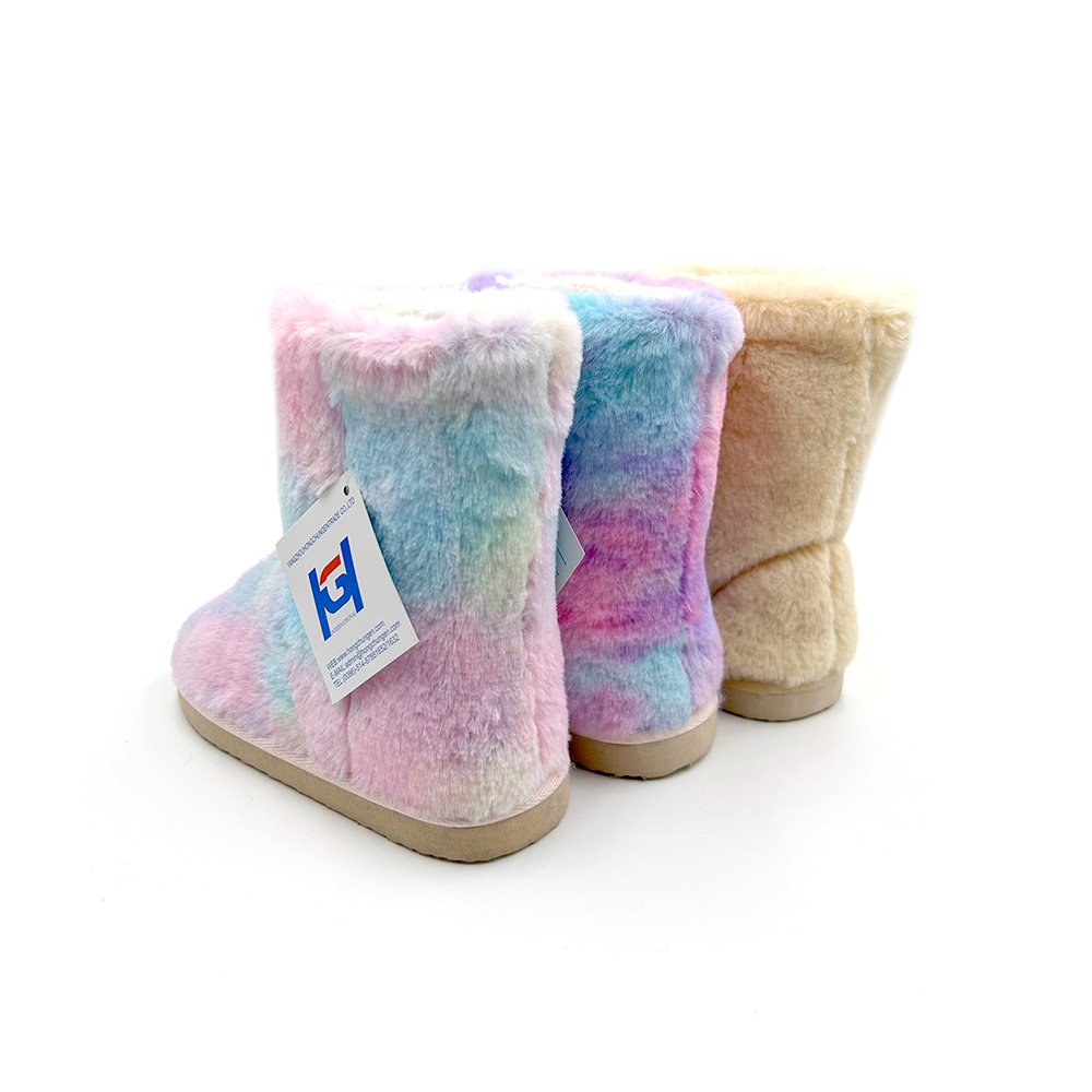 Girls Ladies Cozy Boots in Winter Comfy Plush Warm Short Snow Bootie Indoor Outdoor Fur Fuzzy Rainbow Bootie Slipper