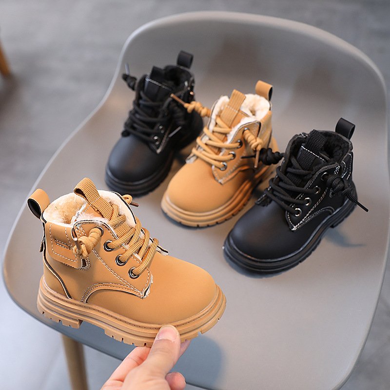New Fashion Children Shoes Short Boots Boys Girls Thick Soft Bottom Non-slip Leather Shoes Flat Short Boots Outdoor Kids Shoes