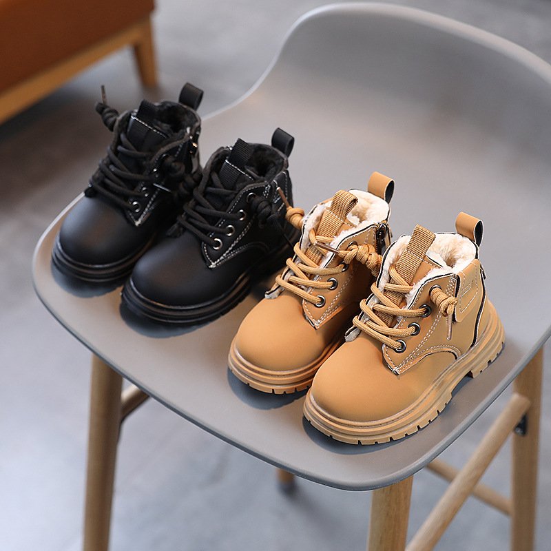New Fashion Children Shoes Short Boots Boys Girls Thick Soft Bottom Non-slip Leather Shoes Flat Short Boots Outdoor Kids Shoes