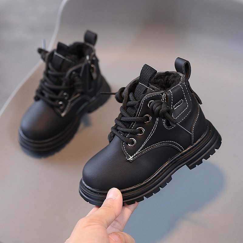 New Fashion Children Shoes Short Boots Boys Girls Thick Soft Bottom Non-slip Leather Shoes Flat Short Boots Outdoor Kids Shoes