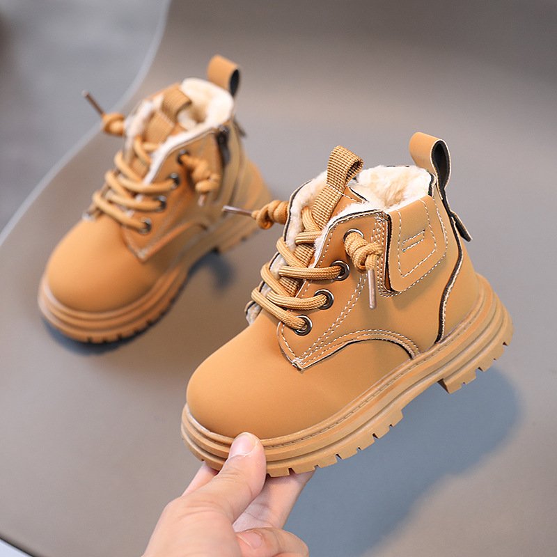 New Fashion Children Shoes Short Boots Boys Girls Thick Soft Bottom Non-slip Leather Shoes Flat Short Boots Outdoor Kids Shoes