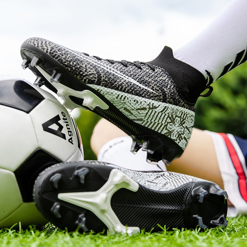 Kids boys high top long spikes football shoes printing outdoor training shoes school broken nail soccer boots for men women