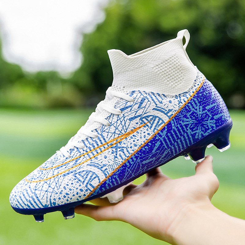Kids boys high top long spikes football shoes printing outdoor training shoes school broken nail soccer boots for men women
