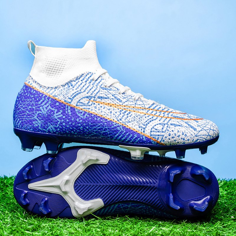 Kids boys high top long spikes football shoes printing outdoor training shoes school broken nail soccer boots for men women