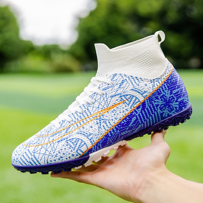 Kids boys high top long spikes football shoes printing outdoor training shoes school broken nail soccer boots for men women