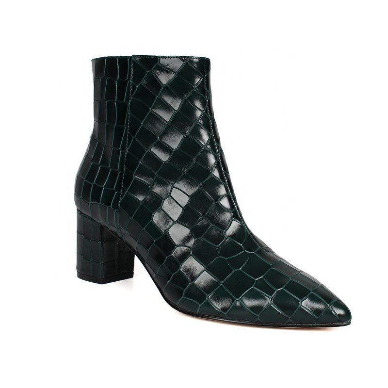 Ladies Ankle High Heel Genuine Leather Booties for Spring Ladies Winter Heel Boots with round Feature Oxford Outsole EVA Insole