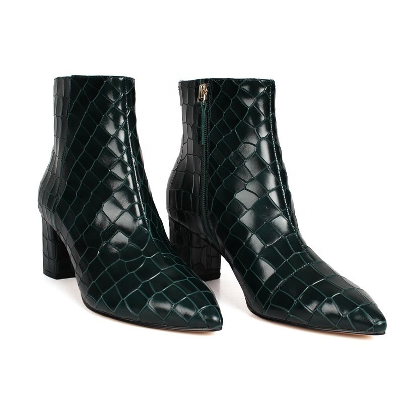 Ladies Ankle High Heel Genuine Leather Booties for Spring Ladies Winter Heel Boots with round Feature Oxford Outsole EVA Insole