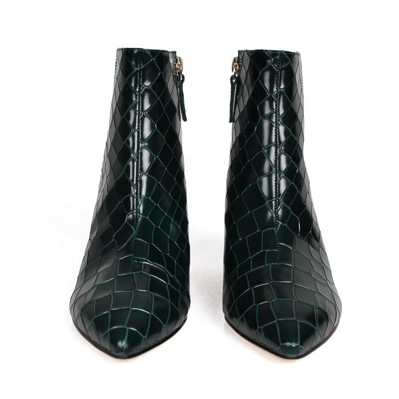 Ladies Ankle High Heel Genuine Leather Booties for Spring Ladies Winter Heel Boots with round Feature Oxford Outsole EVA Insole