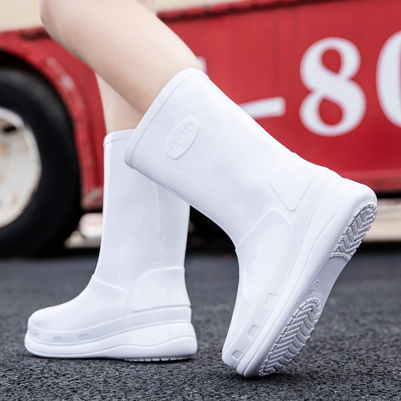 Fashion Women knee-high rain boots to keep warm PVC ladies slip-on snow boots with flarking to keep warm Hunting PVC boots