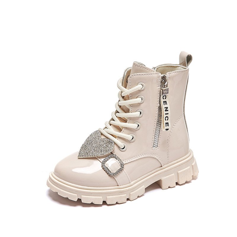 Heart Pattern Non Slip Outdoor Winter Children Shoes Soft Bottom Comfortable Anti-slip Kids New Fashion Lacquer Leather Boots