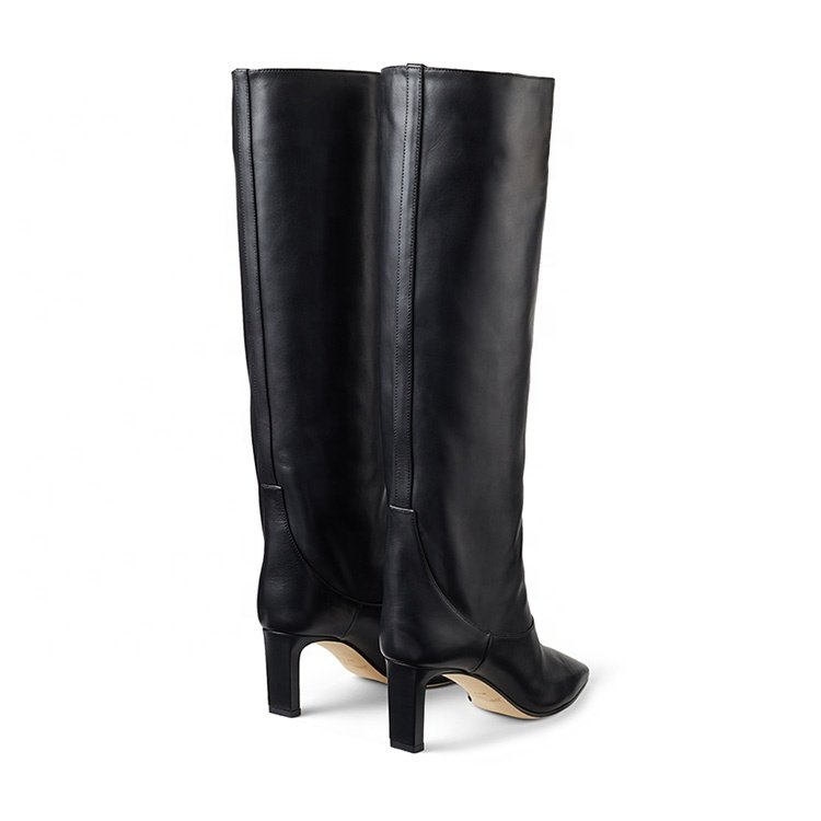 2020 new trend ladies black genuine leather shaft knee high straight leg boots with square heel