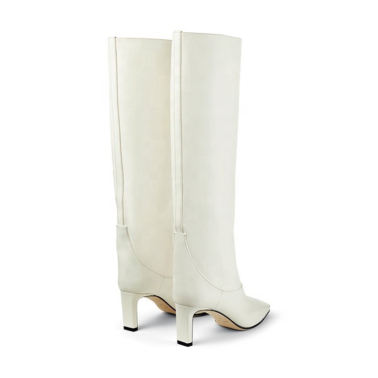 2020 new trend ladies black genuine leather shaft knee high straight leg boots with square heel