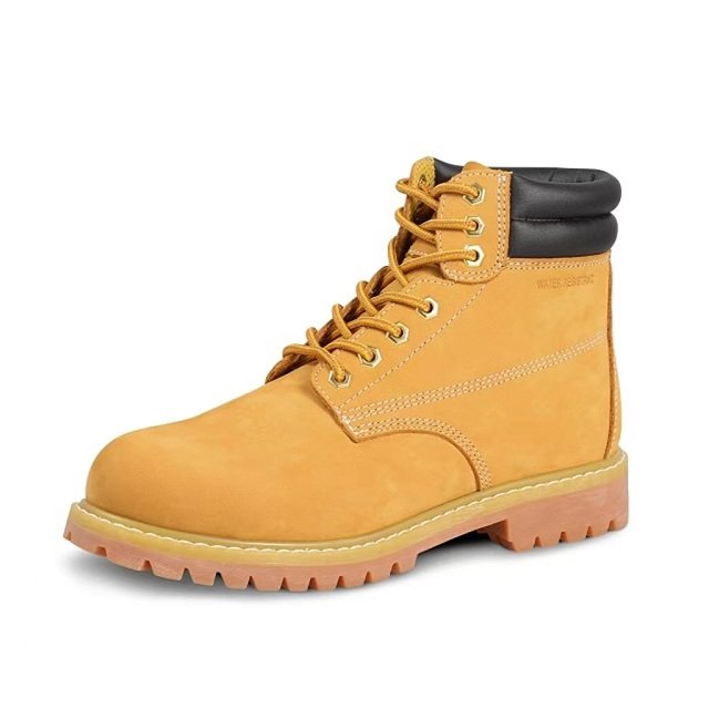 Customized Men's Genuine Leather Work Boots Waterproof Steel Toe Safety Shoes with Durable Fabric Insole Utility Construction