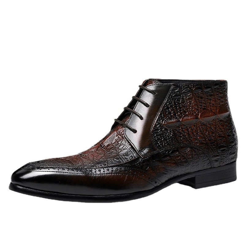 Factory Wholesale Lace-Up Men's Genuine Cow Leather Shoes Boots Business Flat Dress Casual High-Top Shoes