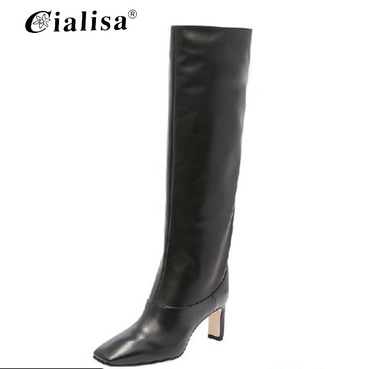 Ladies wholesale brand knee high boots strange heel high quality leather shoes designer woman boots